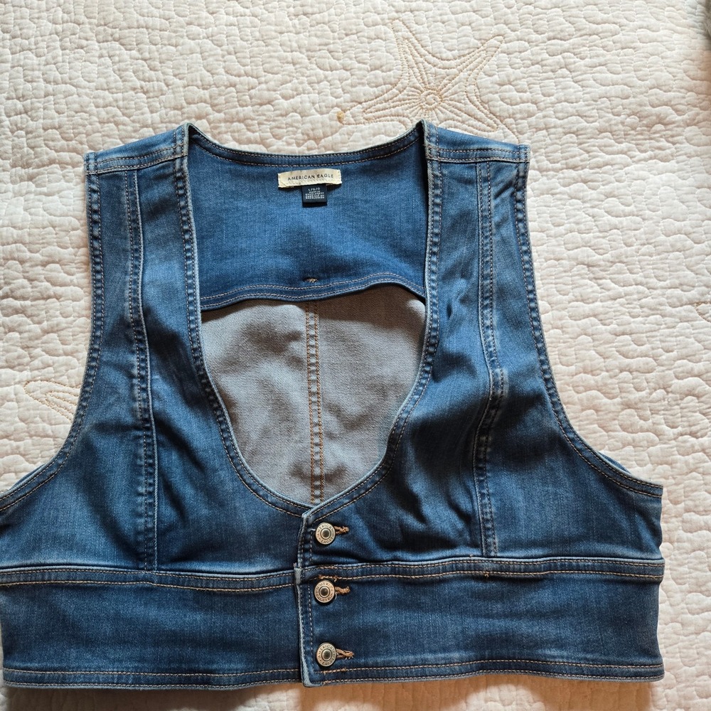 American Eagle Womens cropped denim tank top vest size large stretchy
